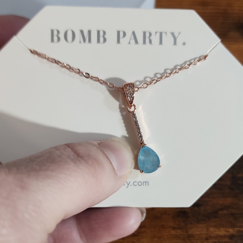 Sparkling Obsession Natural Fusion Aqua Blue Quartz Rose Gold Plating FP $40